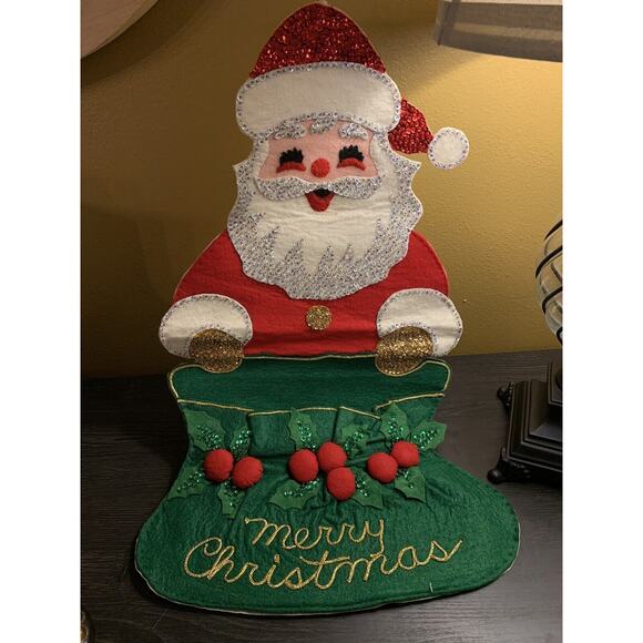 Bucilla Other - VTG Completed Bucilla Felt & Sequined Jolly Santa Clause Wall Hanging Christmas
